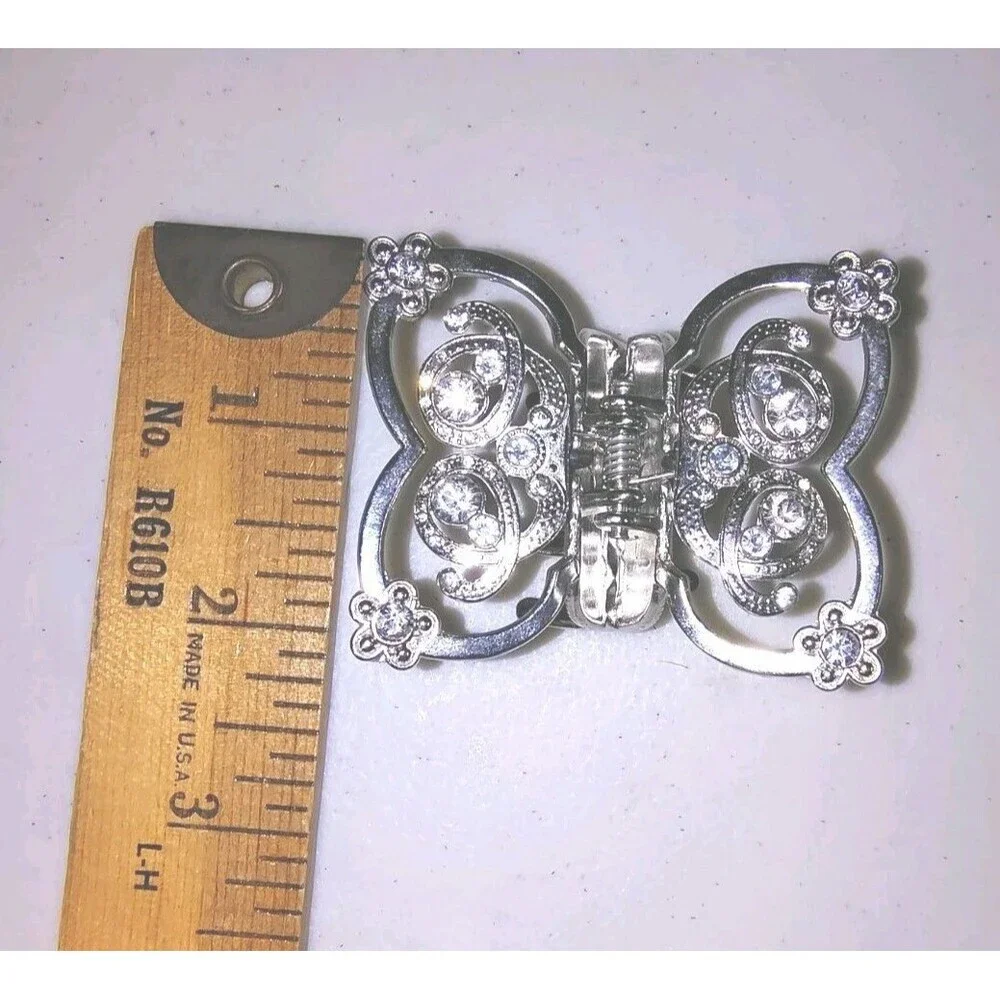 Vintage Silver Butterfly Claw Clip Set Rhinestone Crystal Metal Hair Jaw Clamps